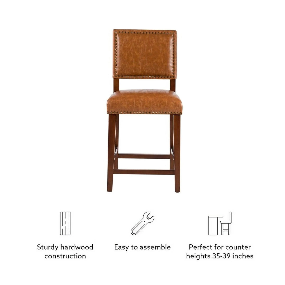 24" Faux Leather & Wood Counter Stool Q90095