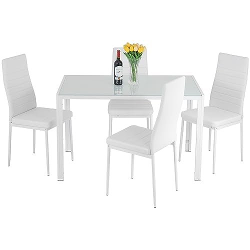 5-Piece Glass Dining Table Set with 4 Upholstered Chairs X544