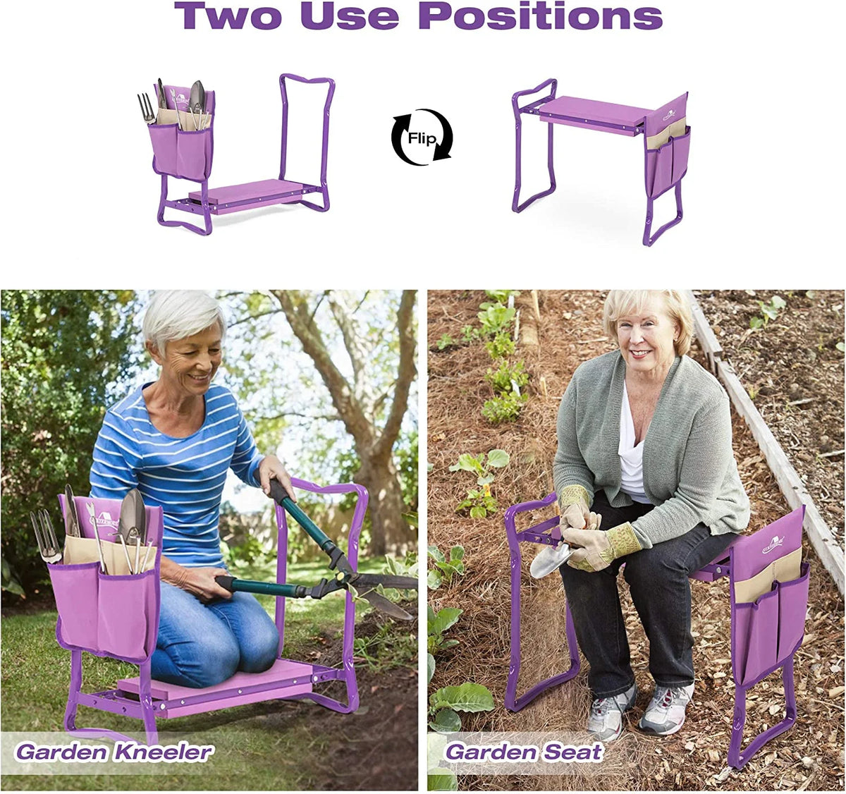 Garden Kneeler and Seat Stool Folding Bench with Tool Pocket and Kneeling Pad A6079