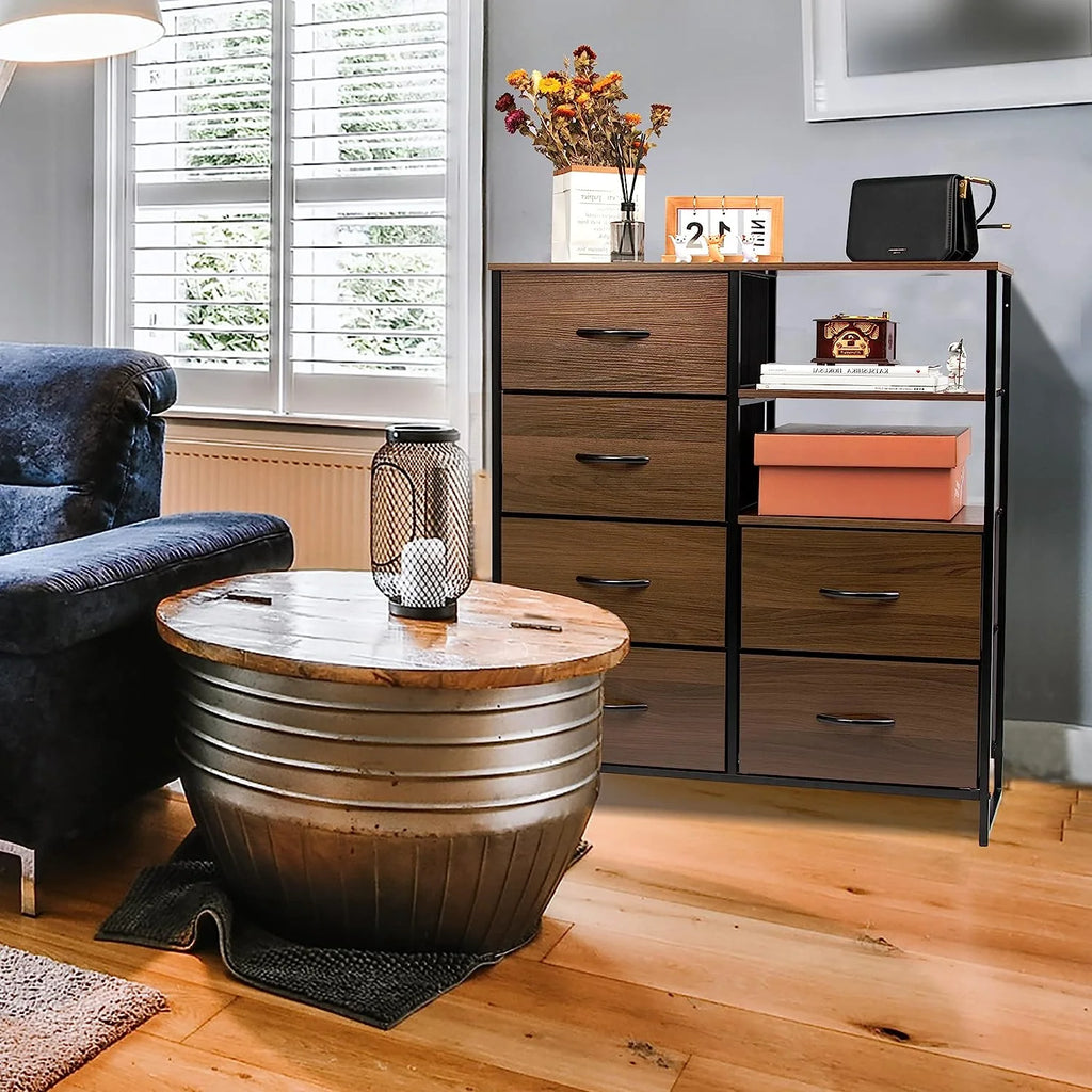 Fabric Dresser with 4 Drawers and 2 Side Shelf W2727