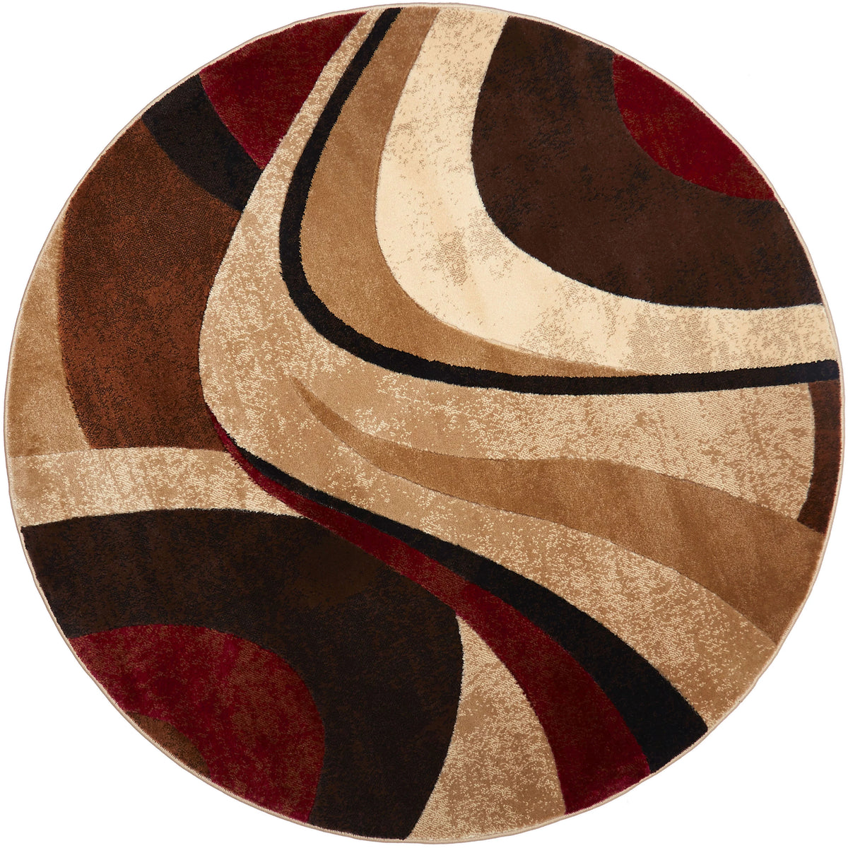 Brown Red Round Abstract Area Rug R20283