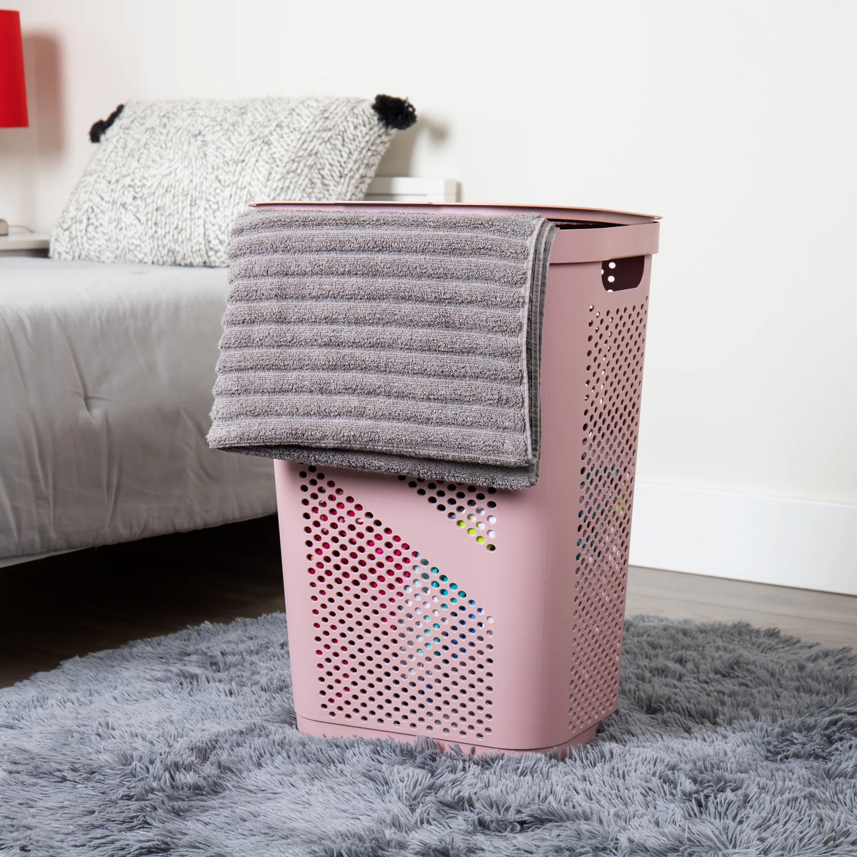 60L Slim Laundry Hamper with Lid, Set of 2, Pink B49654