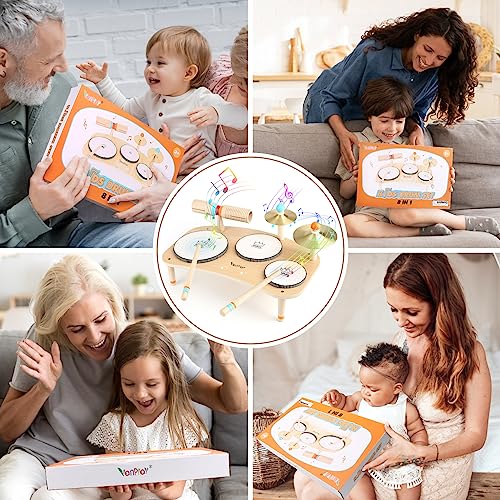 9 in 1 Wooden Musical Instruments Drum Set with Xylophone O976203