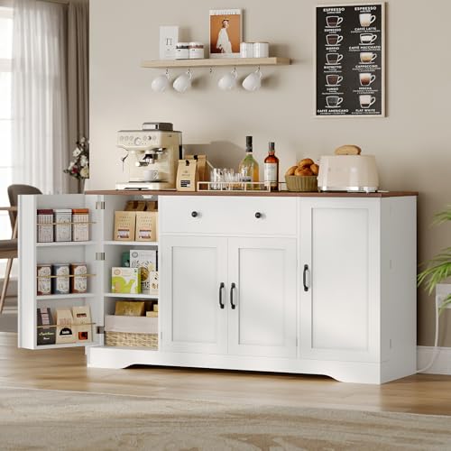 White Buffet Cabinet with Charging Station and Adjustable Shelves E98756