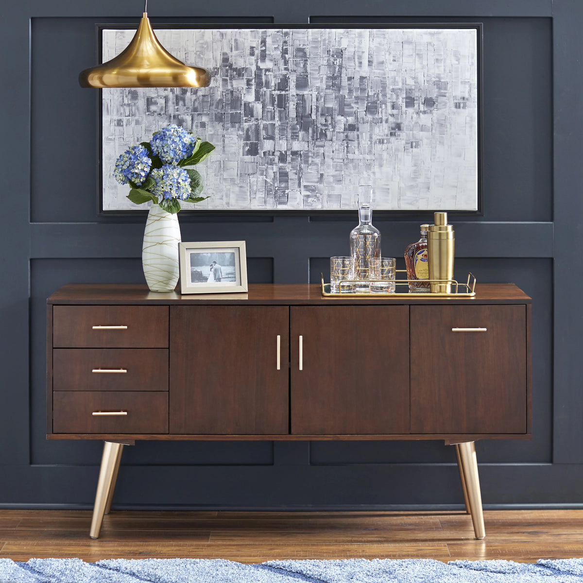 56” Wide Walnut Finish Sideboard Buffet E743404