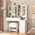 White Vanity Desk with Sliding Mirror and Lights M296920