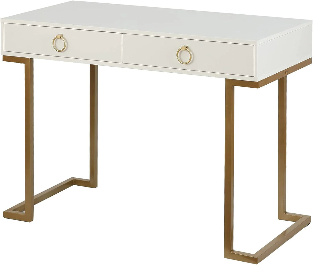 White Gold 2 Drawer Wood Metal Desk P6078