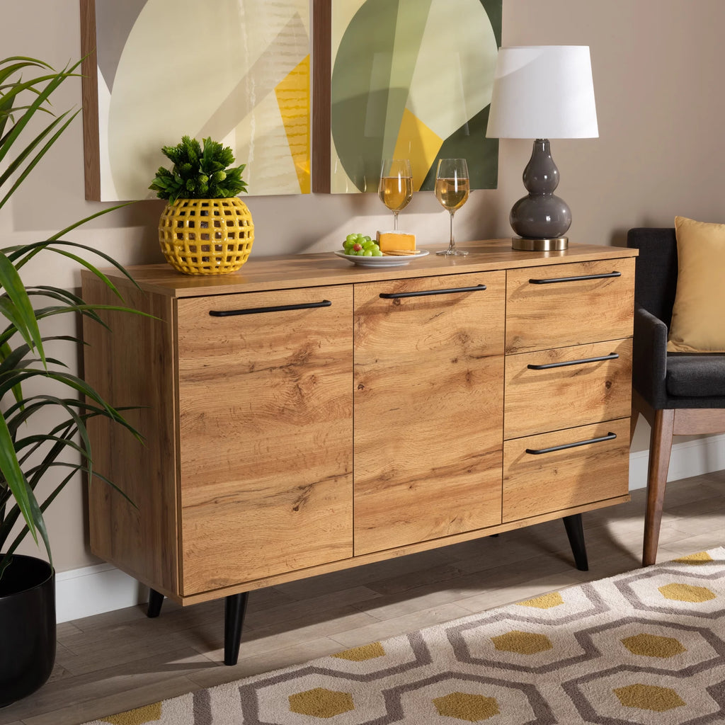 Oak Brown Finished Wood 3-Drawer Sideboard Buffet N43986