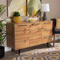 Oak Brown Finished Wood 3-Drawer Sideboard Buffet N43986