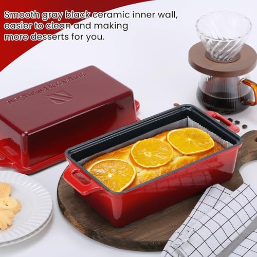 9x5 Inch Enameled Cast Iron Bread Loaf Pan with Lid, 2 Piece Set, Red J463147