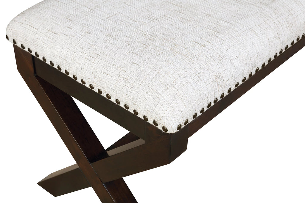 Linen White Fabric Bench with Dark Walnut Base C2821