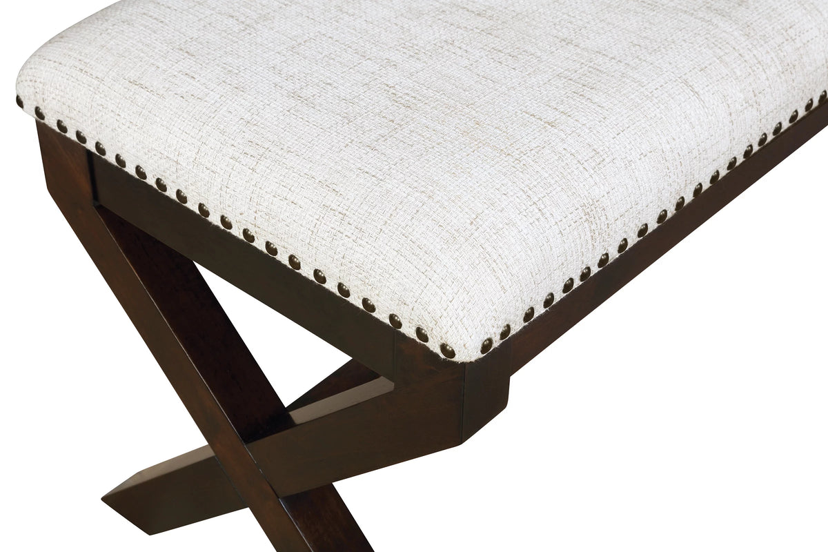 Linen White Fabric Bench with Dark Walnut Base C2821