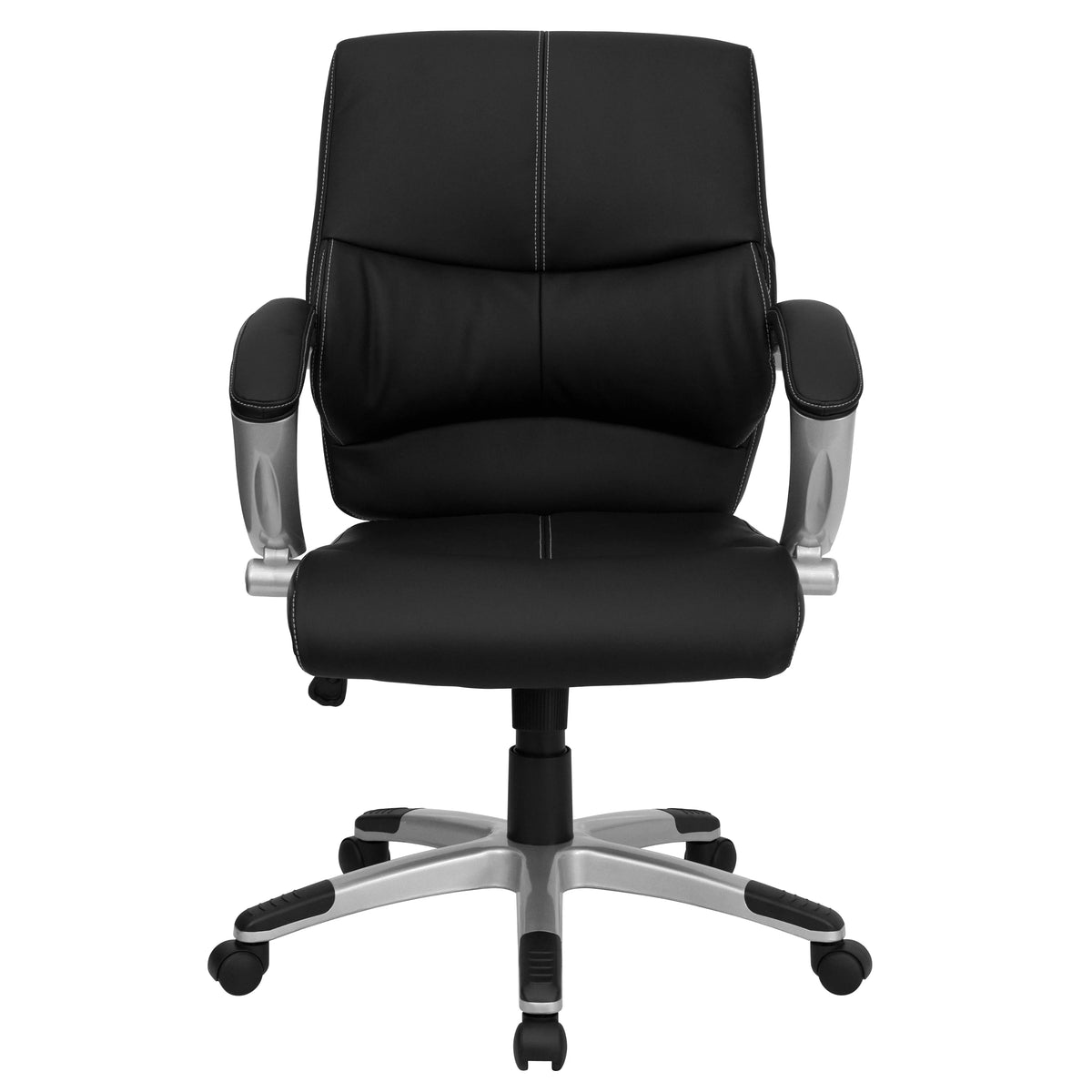 Black LeatherSoft Mid-Back Swivel Office Chair with Arms Q321199