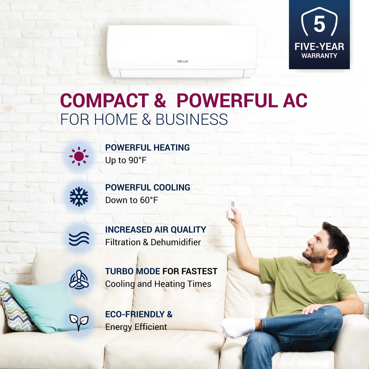 9000 BTU Wifi Enabled Mini Split Air Conditioner & Heater with Heat Pump O24584