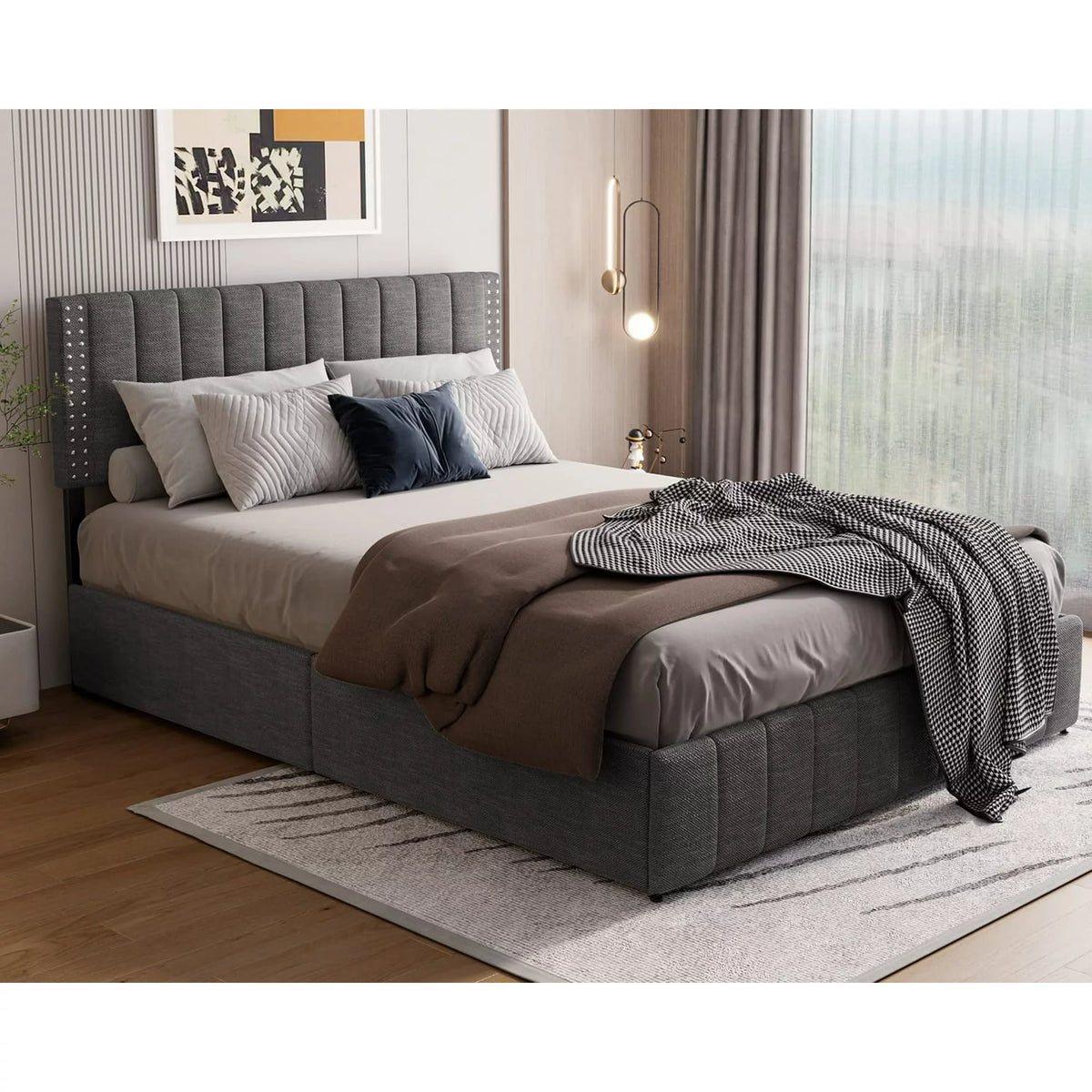Full Bed Frame with 4 Storage Drawers D6625