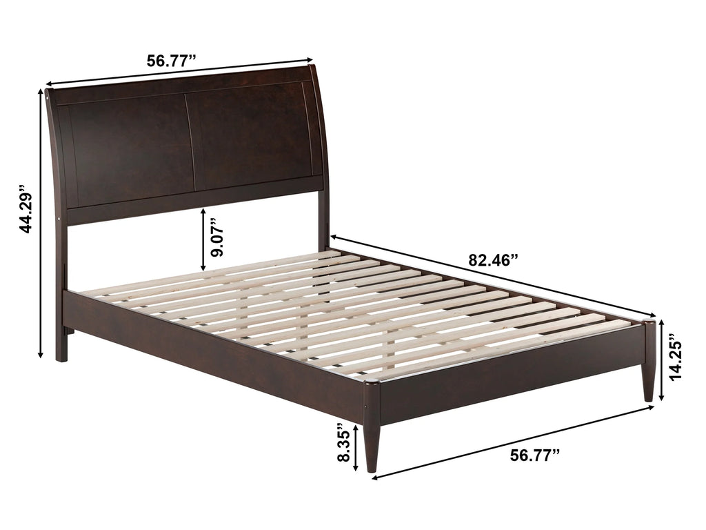 Full Solid Wood Low Profile Sleigh Platform Bed K4983