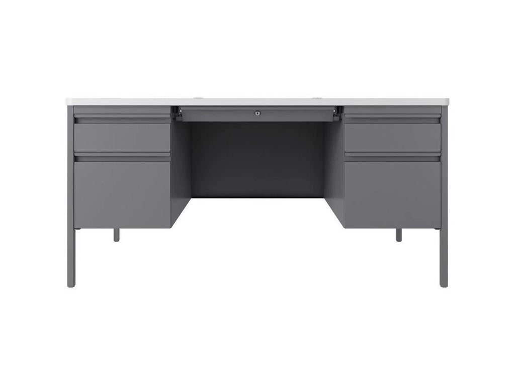 60" x 30" White Laminate Steel Double Pedestal Desk U81060