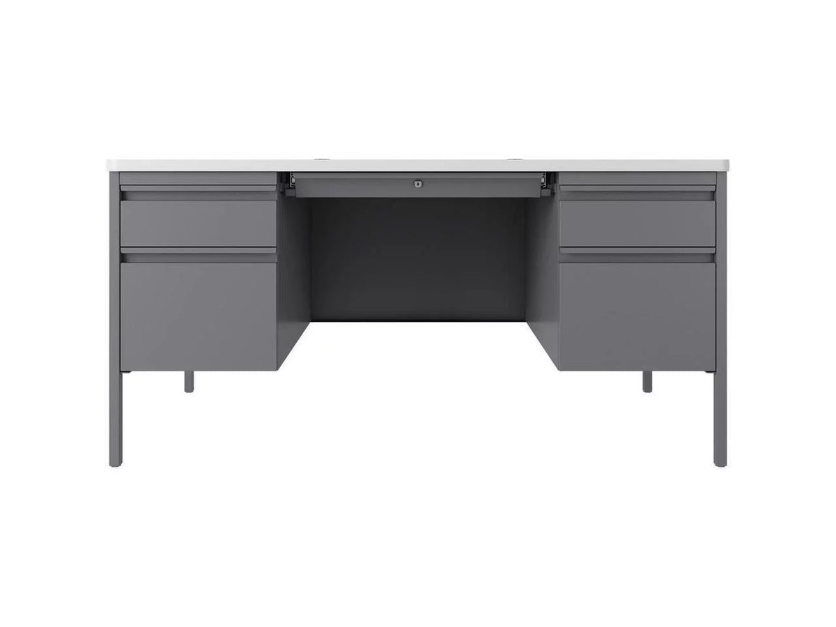 60" x 30" White Laminate Steel Double Pedestal Desk U81060