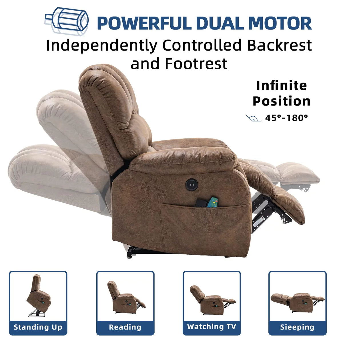 Brown Dual Motor Large Electric Lift Recliner Chair with Heated Massage C4272