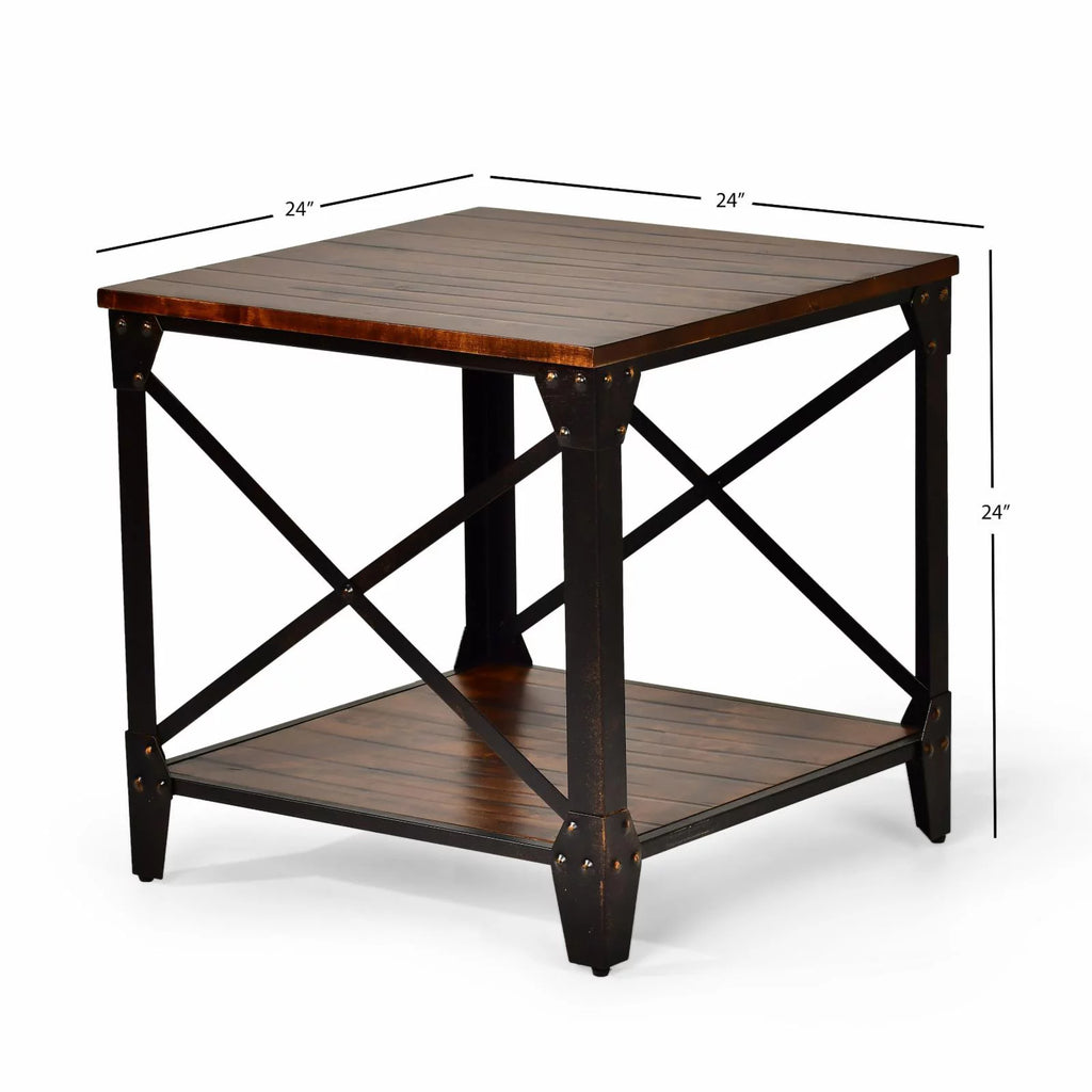 Square End Table Distressed Tobacco Brown Metal Frame M63568