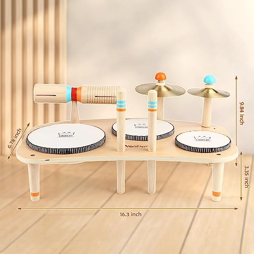 9 in 1 Wooden Musical Instruments Drum Set with Xylophone O976203