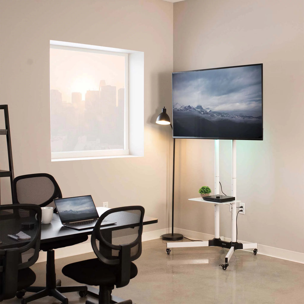 White Mobile TV Cart for 32" to 83" Flat Panel B566
