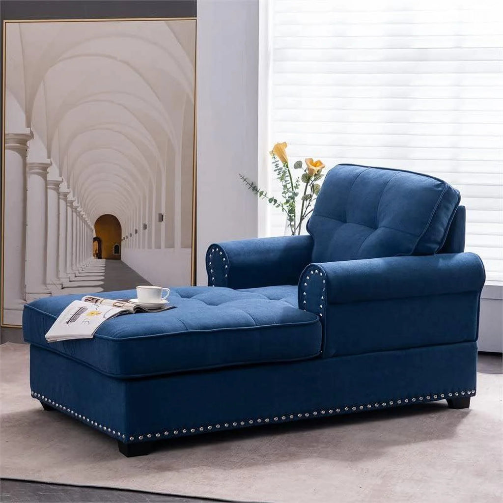 Blue Linen Fabric Indoor Chaise Lounge B216080