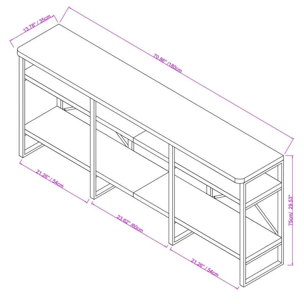 70" TV Stand with Wood Shelves T5673