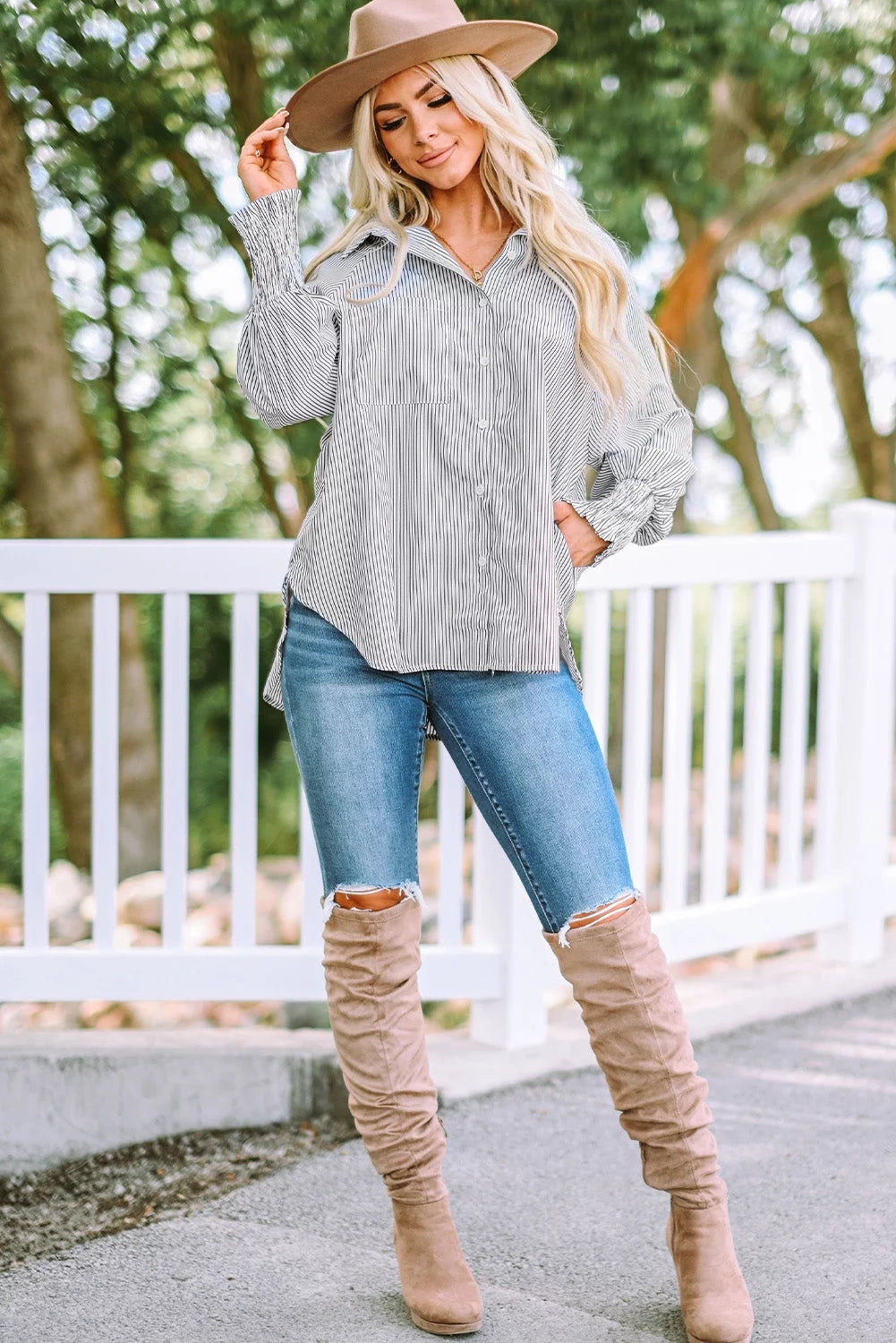 Striped Boyfriend Shirt with Pocket C626100