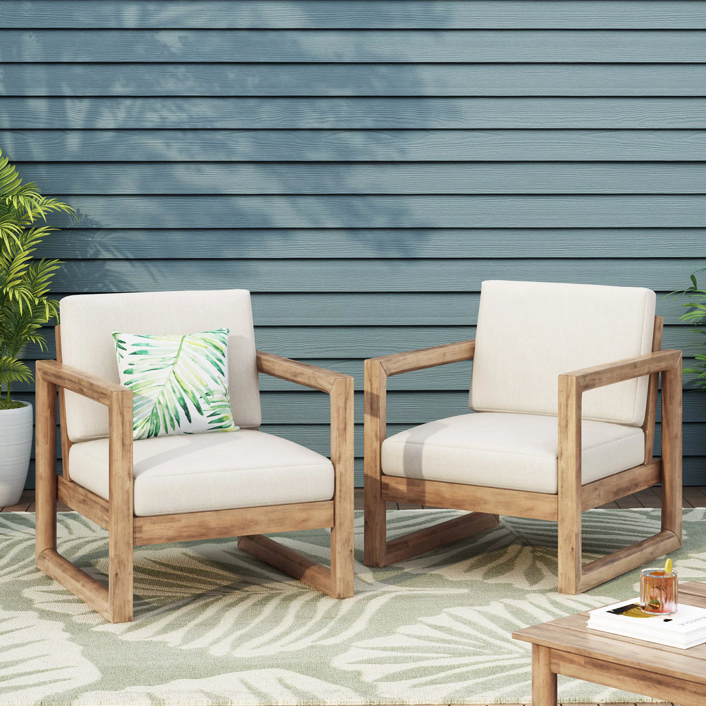 Acacia Wood Club Chairs with Cushions, Set of 2 M211