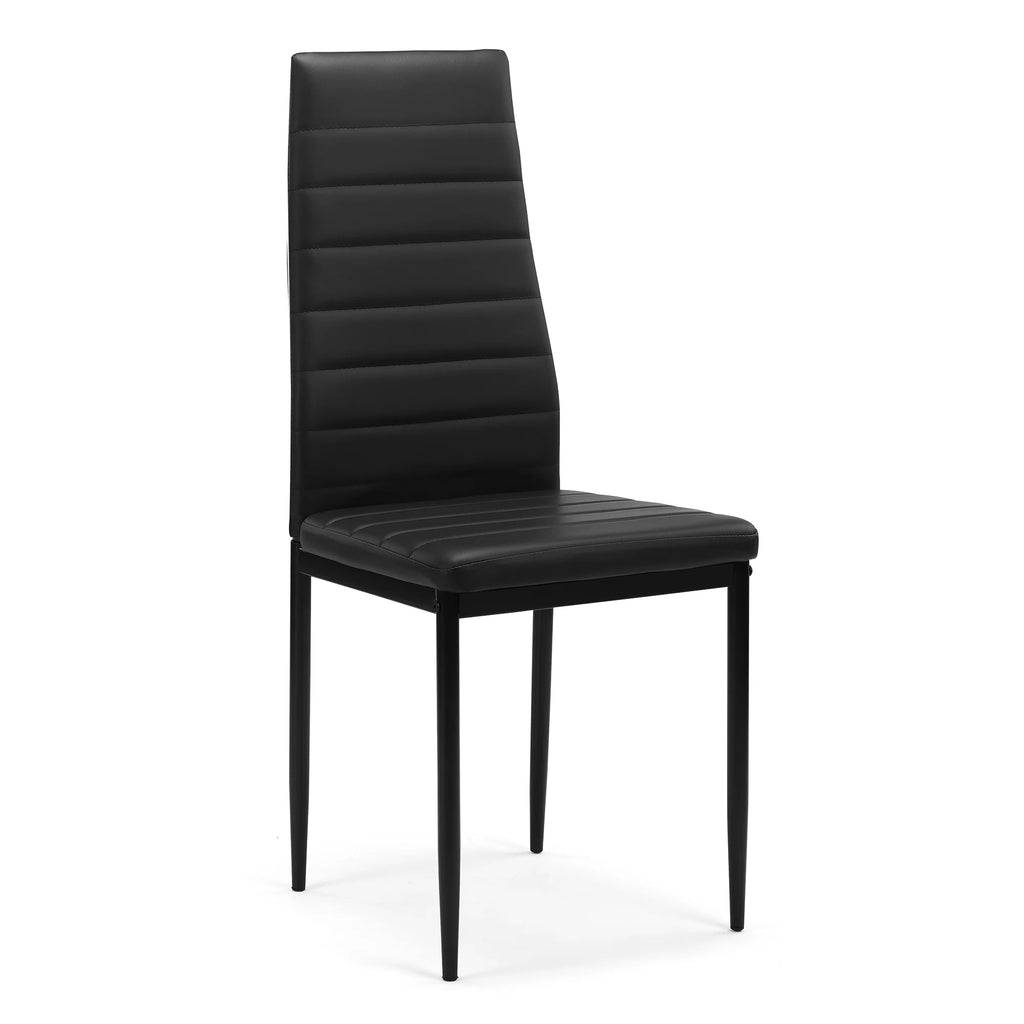 5 Pieces Tempered Glass Dining Table Set with 4 Faux Leather Chairs Black V549726