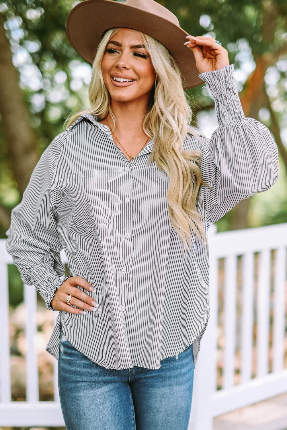 Striped Boyfriend Shirt with Pocket C626100
