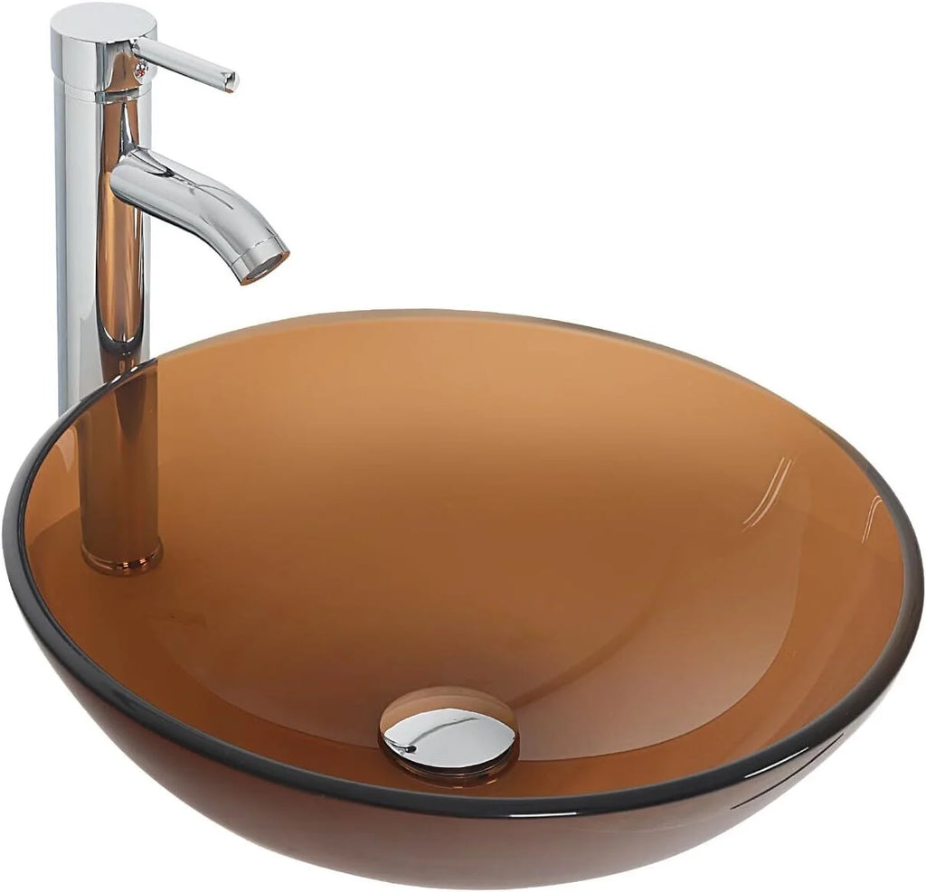Tempered Glass Vessel Sink and Faucet Combo G345367