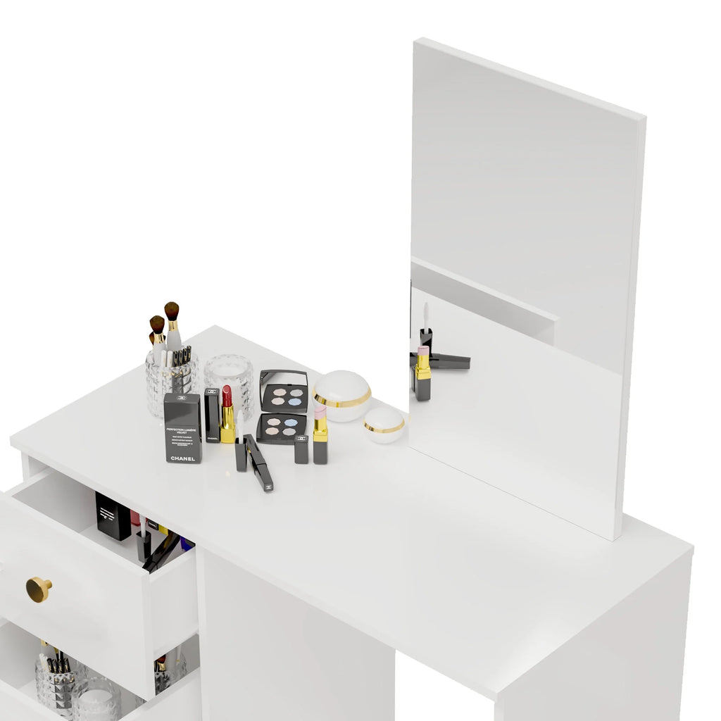 White Modern Makeup Vanity Desk with Mirror and 3 Drawers I6006