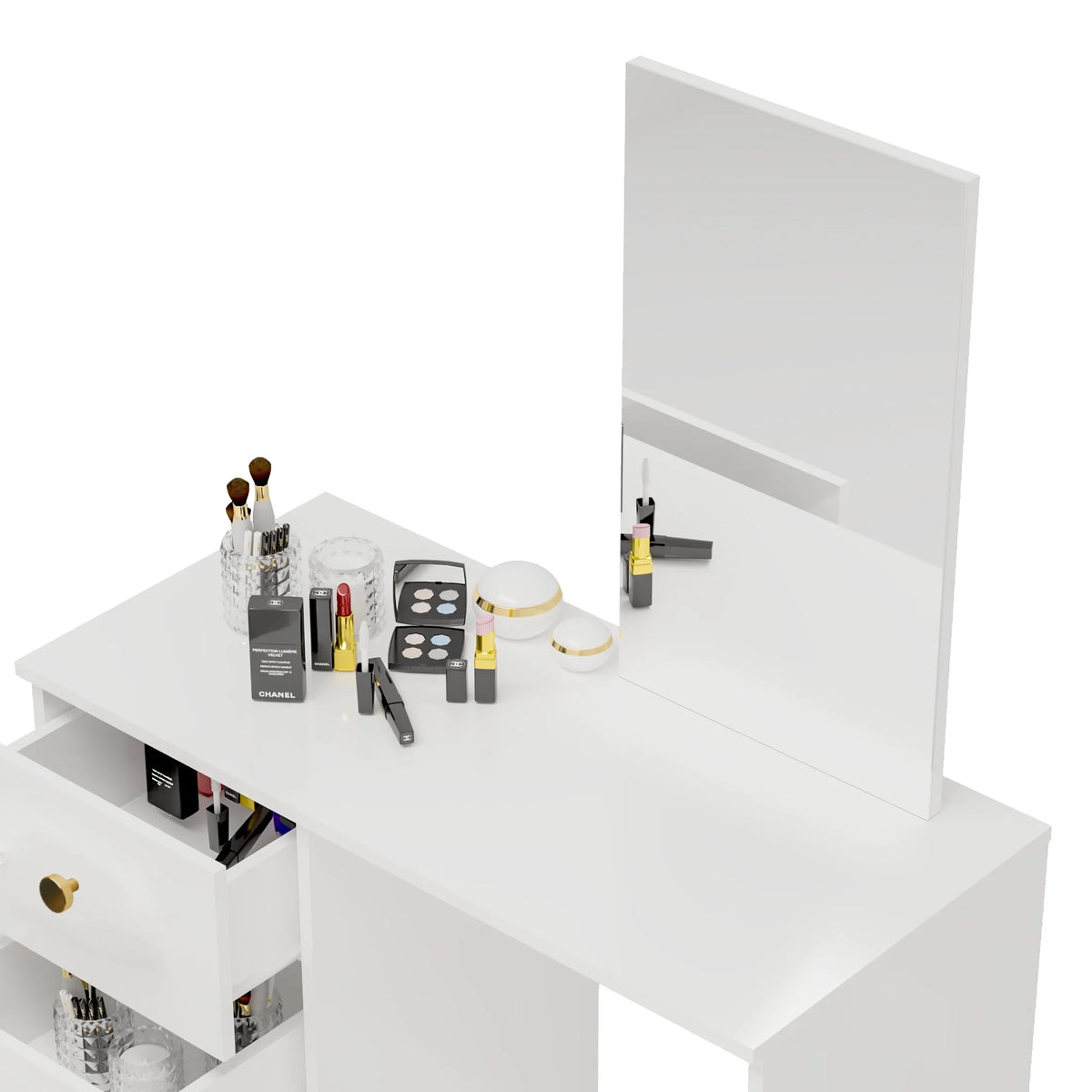 White Modern Makeup Vanity Desk with Mirror and 3 Drawers I6006