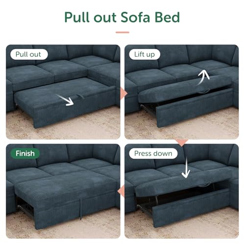 Dark Grey Corduroy L Shaped Sleeper Sofa with Pull Out Bed M174