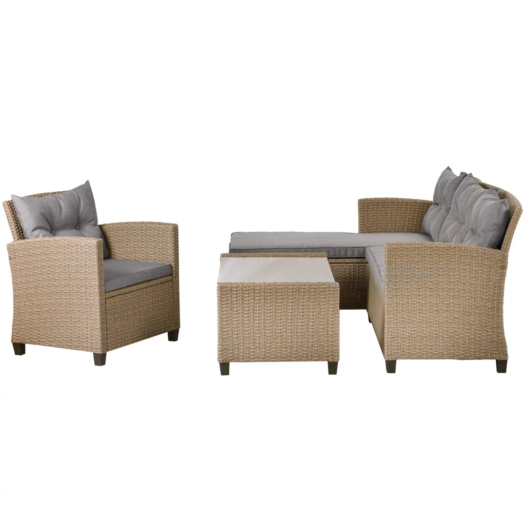 4 Piece All-Weather Wicker Patio Sectional Sofa Set with Cushions I829066