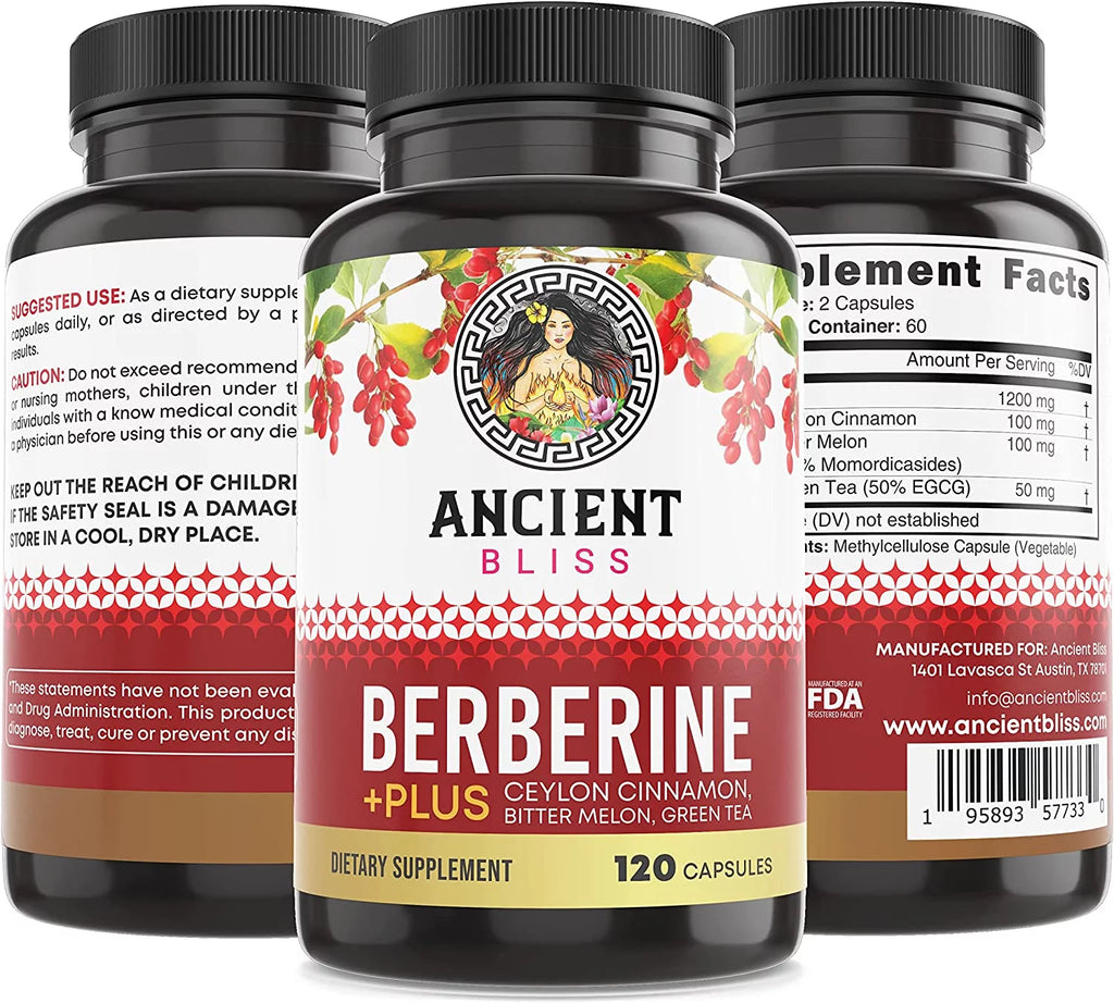 Berberine HCL 1200mg with Ceylon Cinnamon, Bitter Melon, Green Tea Extract 120 Capsules H7504