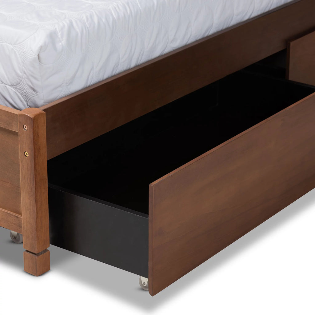 Walnut Brown Wood King Size 4-Drawer Platform Storage Bed R570