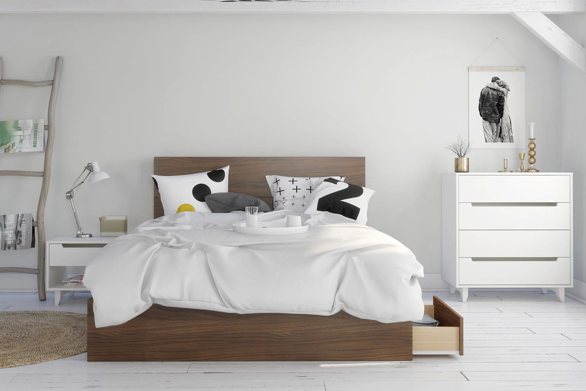 Queen Size Walnut Wood Headboard N3319