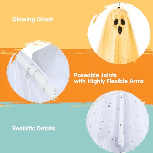3 Pack 12" Lighted Hanging Ghost Halloween Decorations with Sheer Gauze A2629