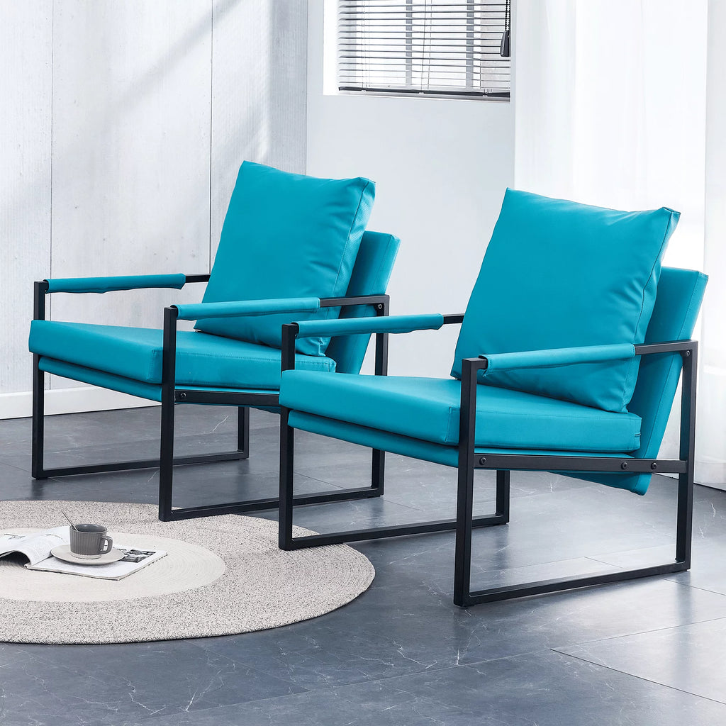PU Leather Accent Arm Chair Mid Century Modern Upholstered Armchair Metal Frame Y544