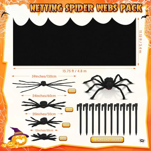 8 Pcs Giant Spider with Stretchy Netting Spiderweb Set N333