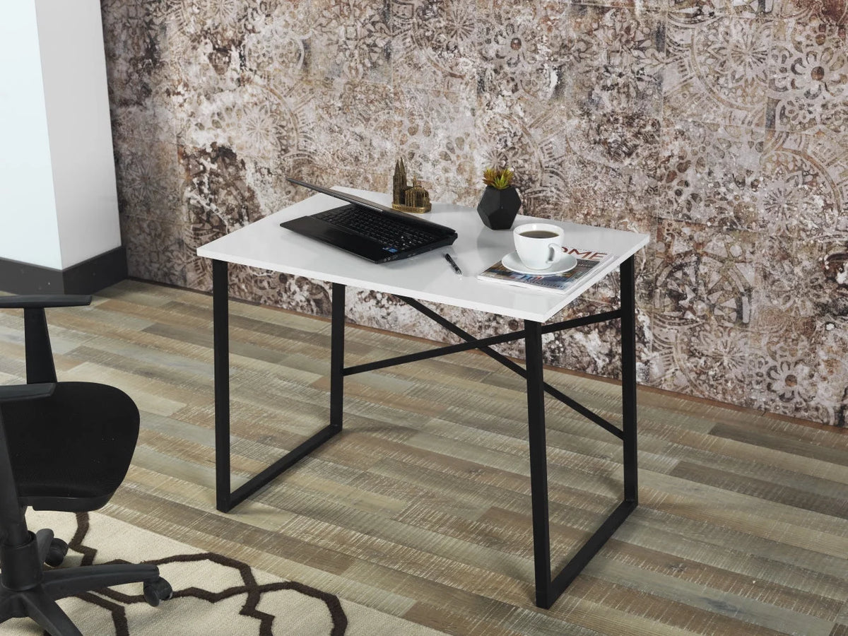 Black Metal Frame Wooden Top Writing and Computer Desk M688423