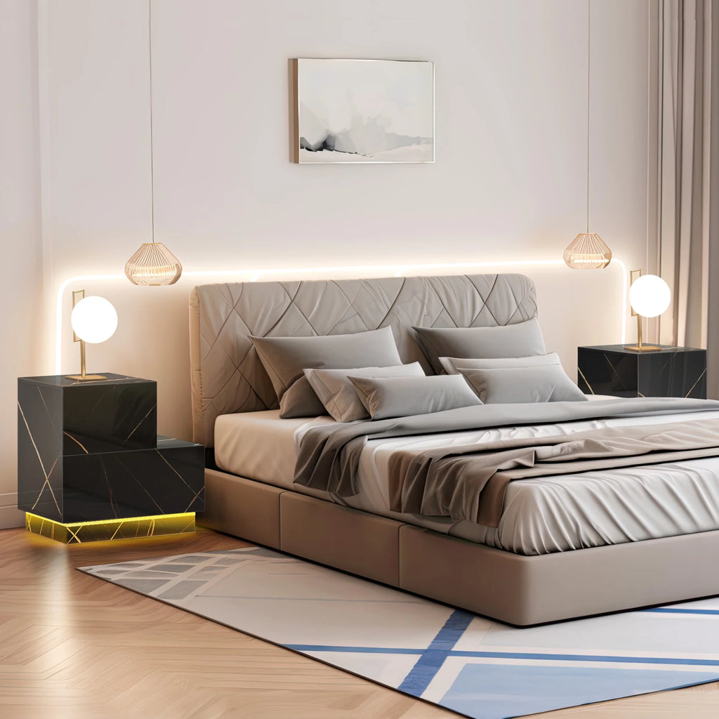 Set of 2 LED Nightstand with 2 Drawers S866