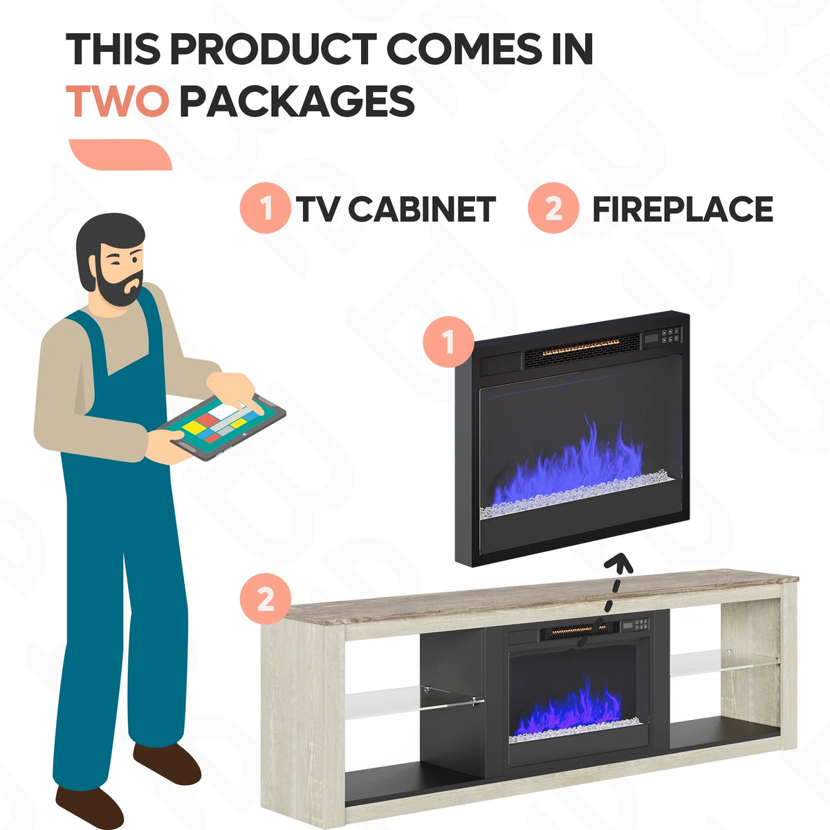 Wash White+Grey Electric Fireplace TV Stand Q559758
