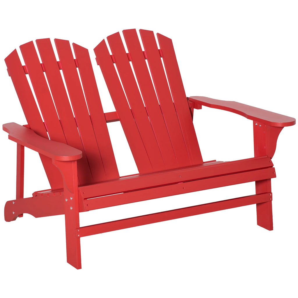 2 Person Wooden Adirondack Loveseat with High-back, Wide Armrests, Red L95229
