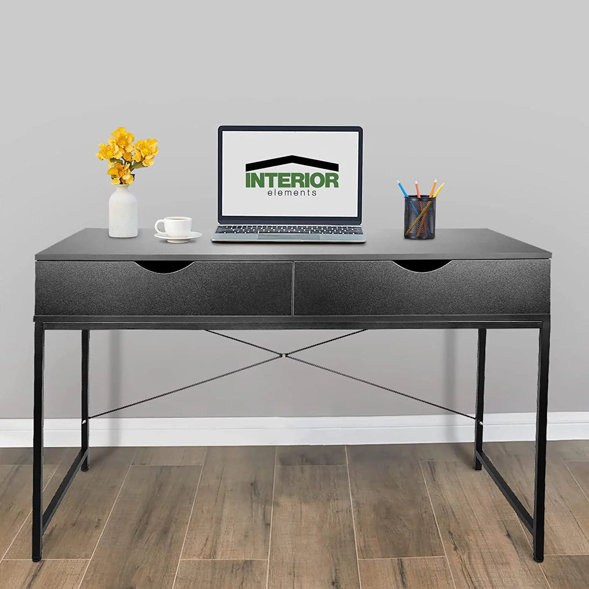 Black Computer Desk with Drawers E214