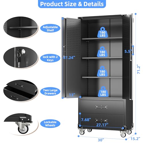 Black Metal Garage Storage Cabinet with Pegboard Z71677