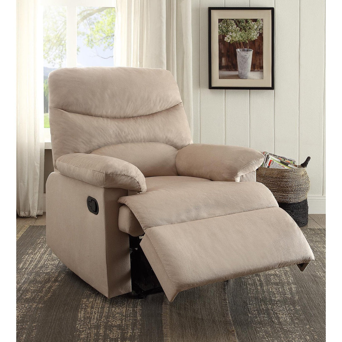 Beige Woven Fabric Recliner E5946